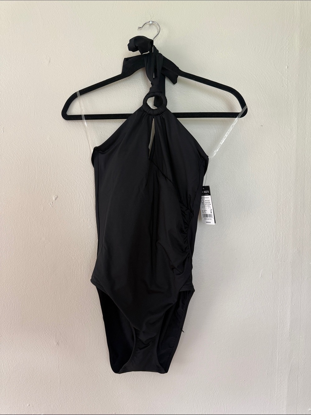 NWT Ralph Lauren black Halter One-Piece Swimsuit with Ring Detail 10